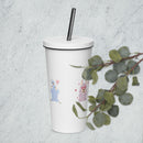 Sheep Insulated tumbler with a straw featuring colorful designs and a silver straw on a light background.Sheep Insulated tumbler with a straw featuring colorful designs and a silver straw on a light background.