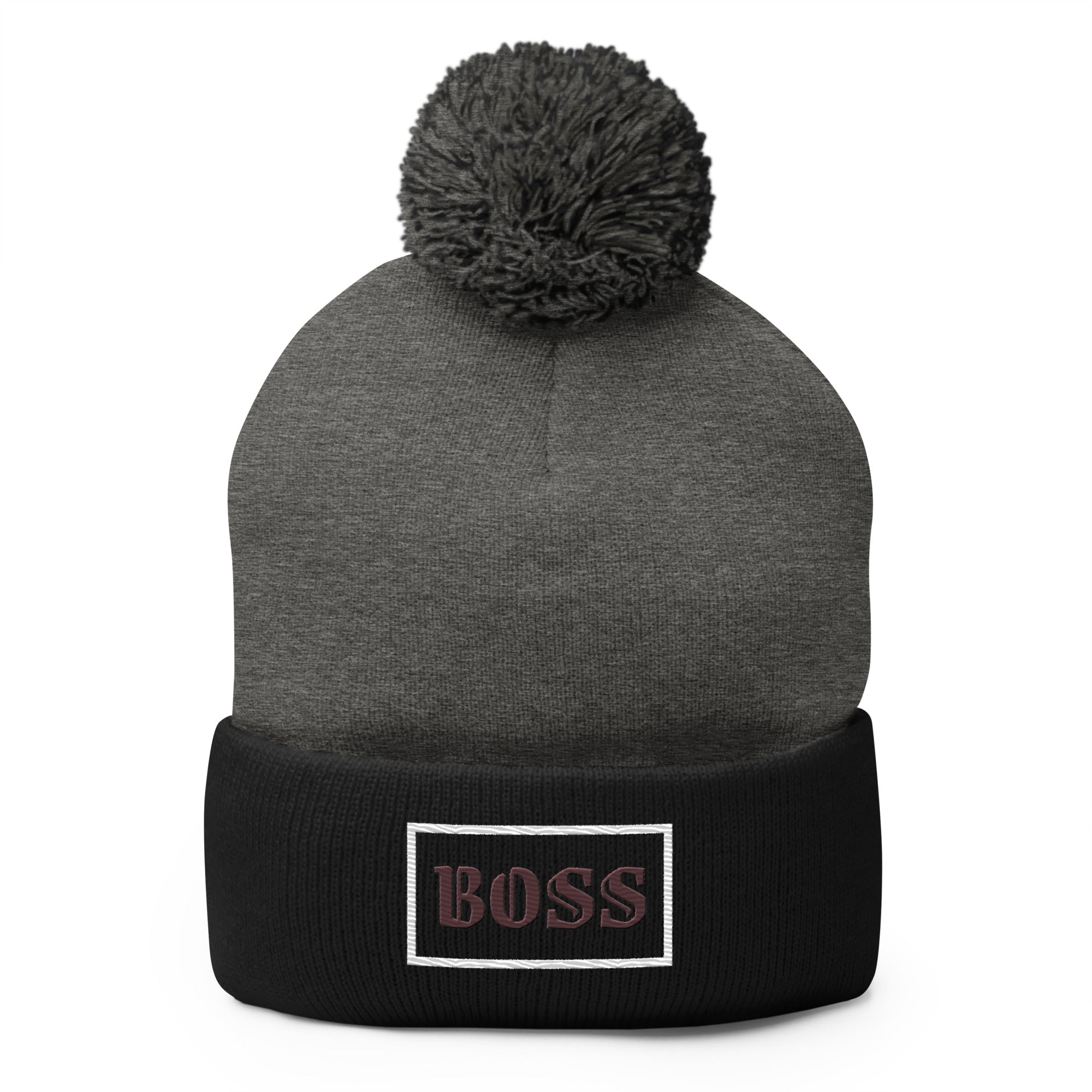 Grey BOSS Pom-Pom Beanie 