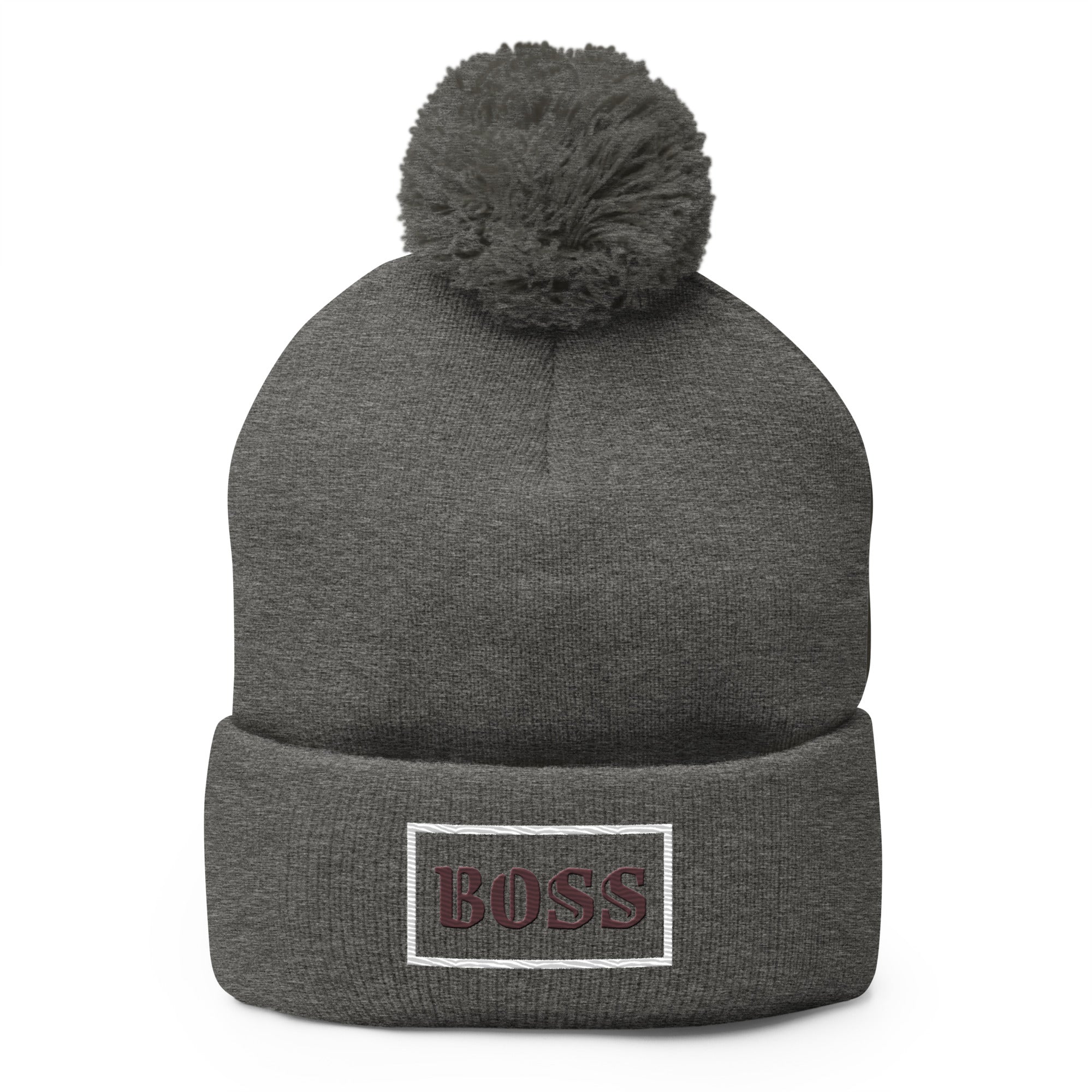 Grey BOSS Pom-Pom Beanie 