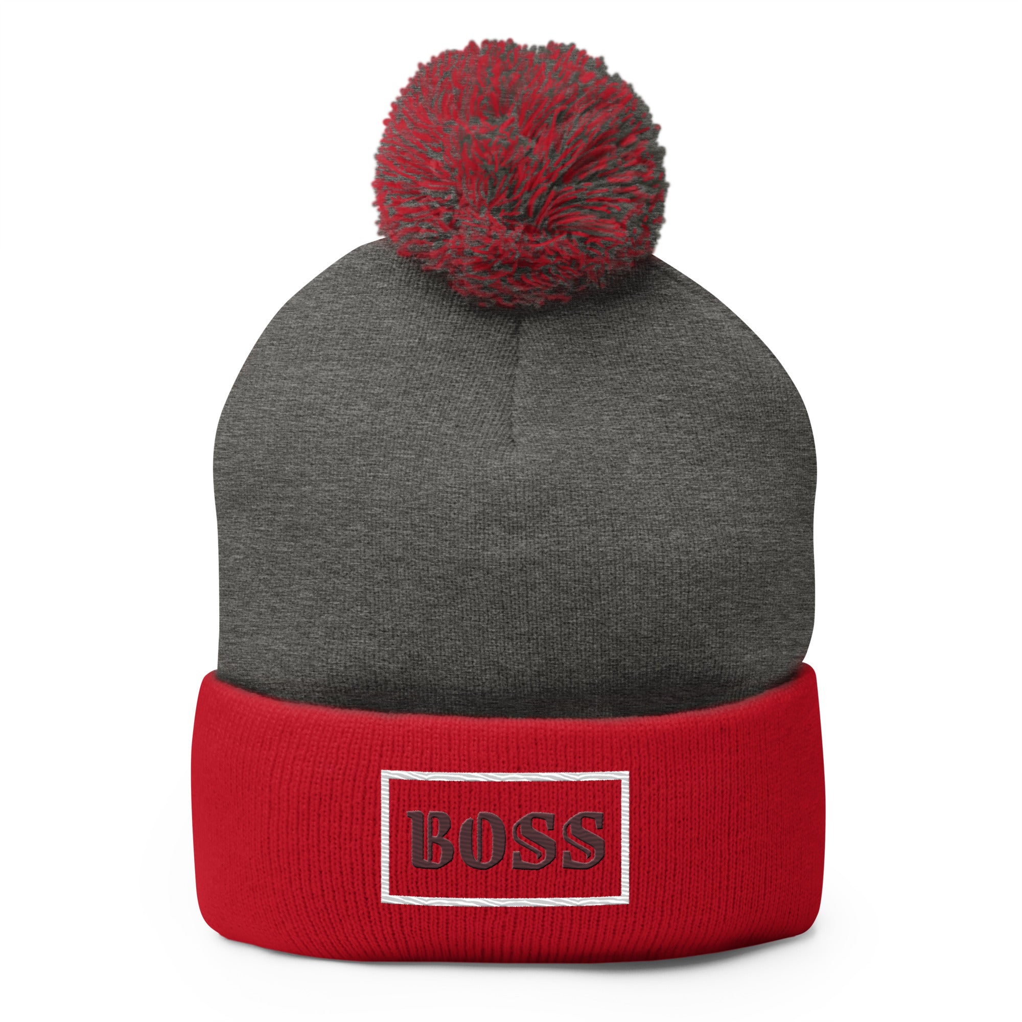Grey BOSS Pom-Pom Beanie 