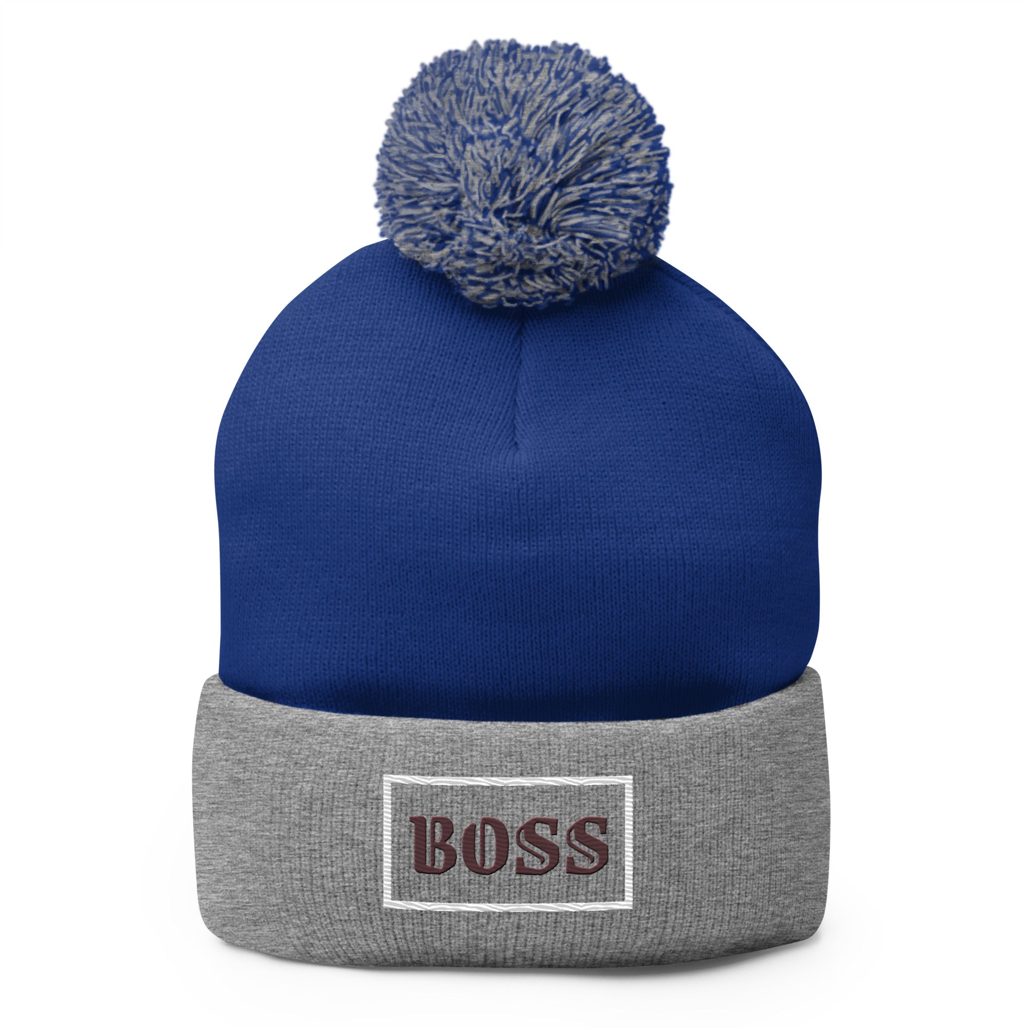 Grey BOSS Pom-Pom Beanie 