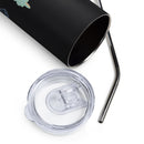 Stainless steel tumbler with lid and metal straw, perfect for beverages, showcasing high-quality materials and design.