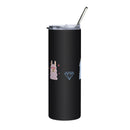 Stainless steel tumbler with lid and metal straw, perfect for beverages, showcasing high-quality materials and design.