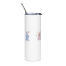 Stainless steel tumbler with lid and metal straw, perfect for beverages, showcasing high-quality materials and design.