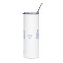 Stainless steel tumbler with lid and metal straw, perfect for beverages, showcasing high-quality materials and design.