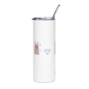 Stainless steel tumbler with lid and metal straw, perfect for beverages, showcasing high-quality materials and design.